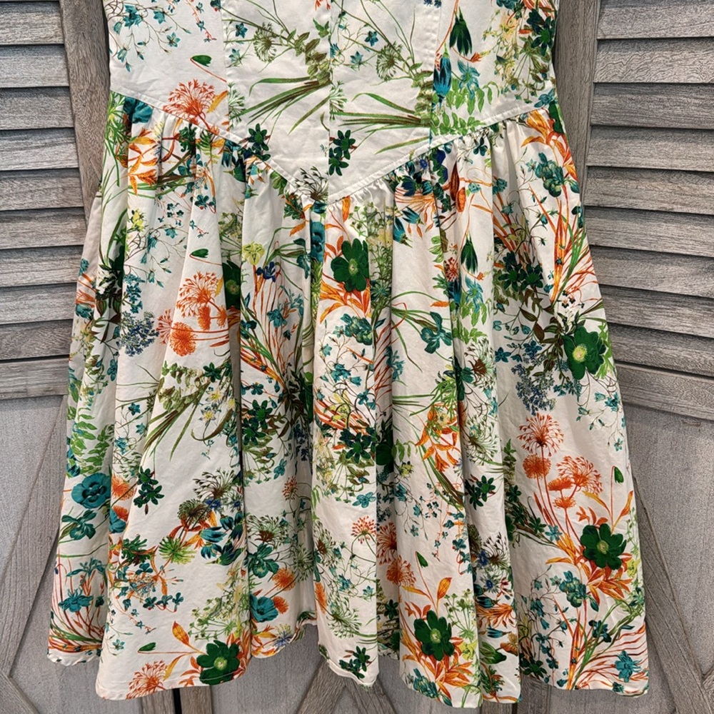 eshakti Cream Floral Fit-and-Flare Dress with Green & Teal Accents - Picture 9 of 11